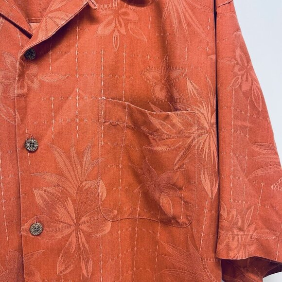 Tommy Bahama Shirt Size L Men’s Palm Tree Short Sleeve Silk Button-Up Orange - Picture 7 of 10